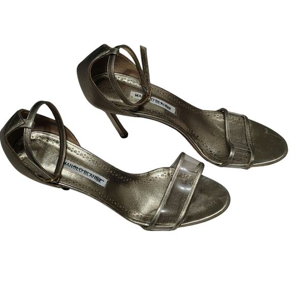 Manolo Blahnik Bronze Leather and Transparent PVC Lavanasa Sandals Size 10.5 - Picture 5 of 12